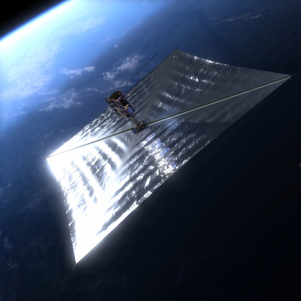 PW-Sat2 z otwartym żaglem deorbitacyjnym. Autor renderu: Marcin Świetlik